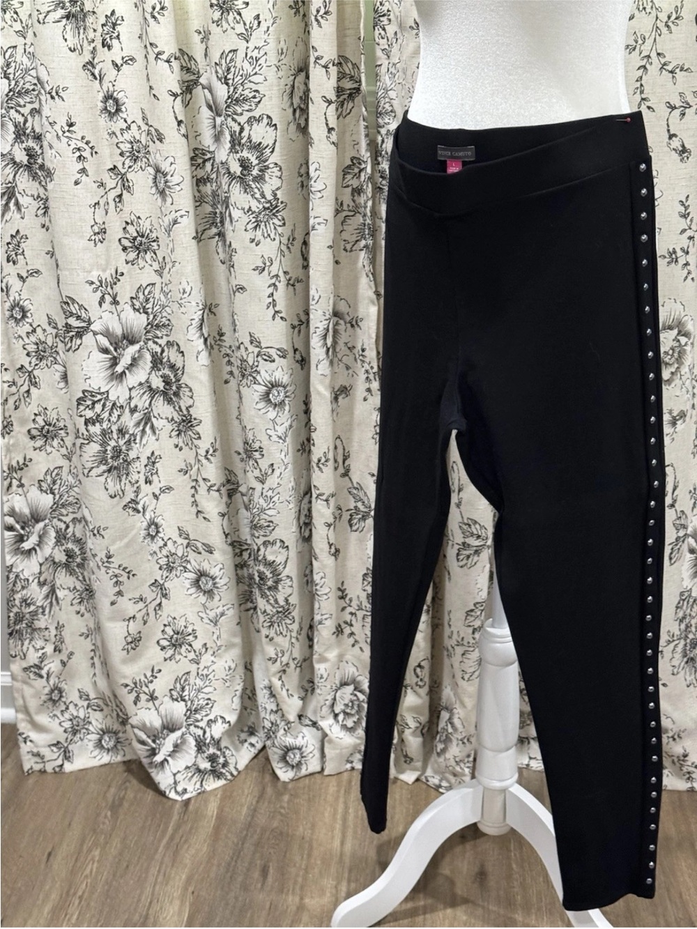 Lg Women's Black Stud-Trim Ponte Leggings